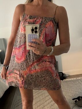 Parker Pink and Coral Abstract Mini Dress